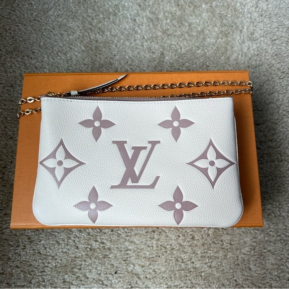 Louis Vuitton double zip pochette empreinte leather crème rose de bois rosewood - Picture 2 of 16